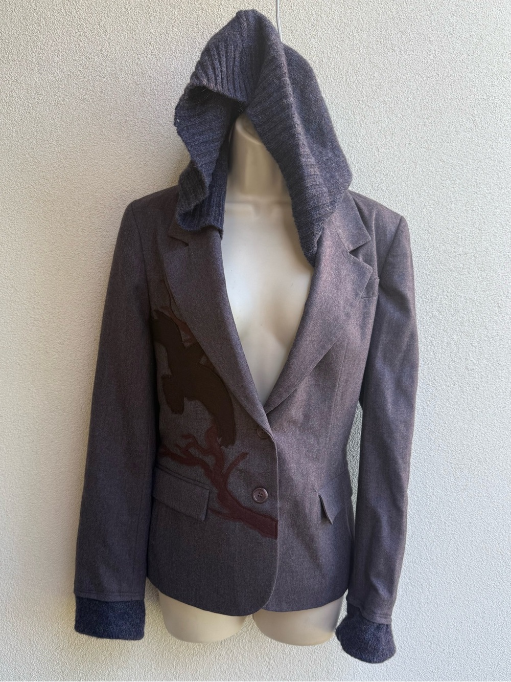 Women's Spectacular Vintage repurposed, y2k Wool Hooded Blazer Jacket